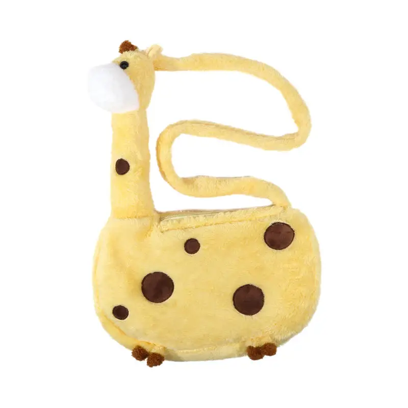 

Cartoon Giraffe Crossbody Bag Girl Portable Pouch With Zipper CuteGiraffe Shape Plush Bag Animal Plush Shoulder Bag