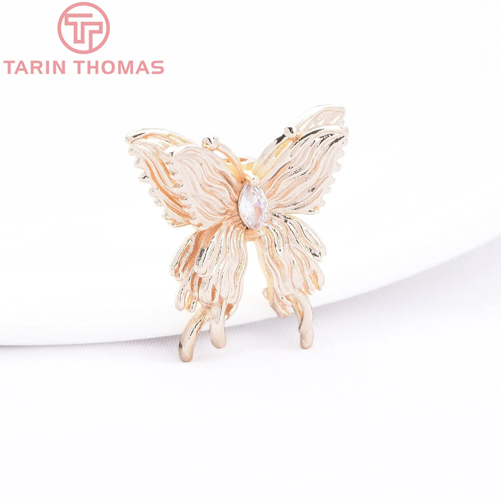 (8768) 4PCS 22x23MM 24K Gold Color Brass with Zircon Butterfly Shaped Pendant Bracelet Beads High Quality Diy Jewelry Finding