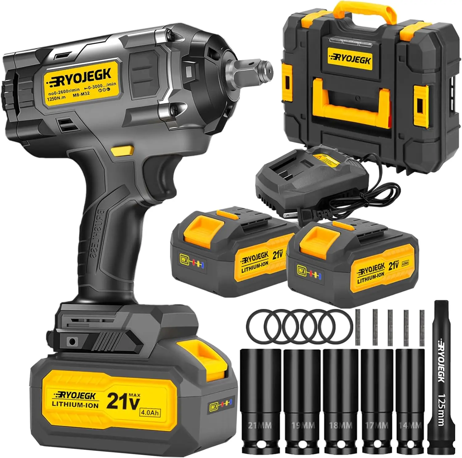 

1250N.m Cordless Impact Wrench Set,922FT-lbs Brushless 1/2 Impact Gun with 2 x 4.0Ah Battery,Llave de Impacto Has 3 Speed Contro