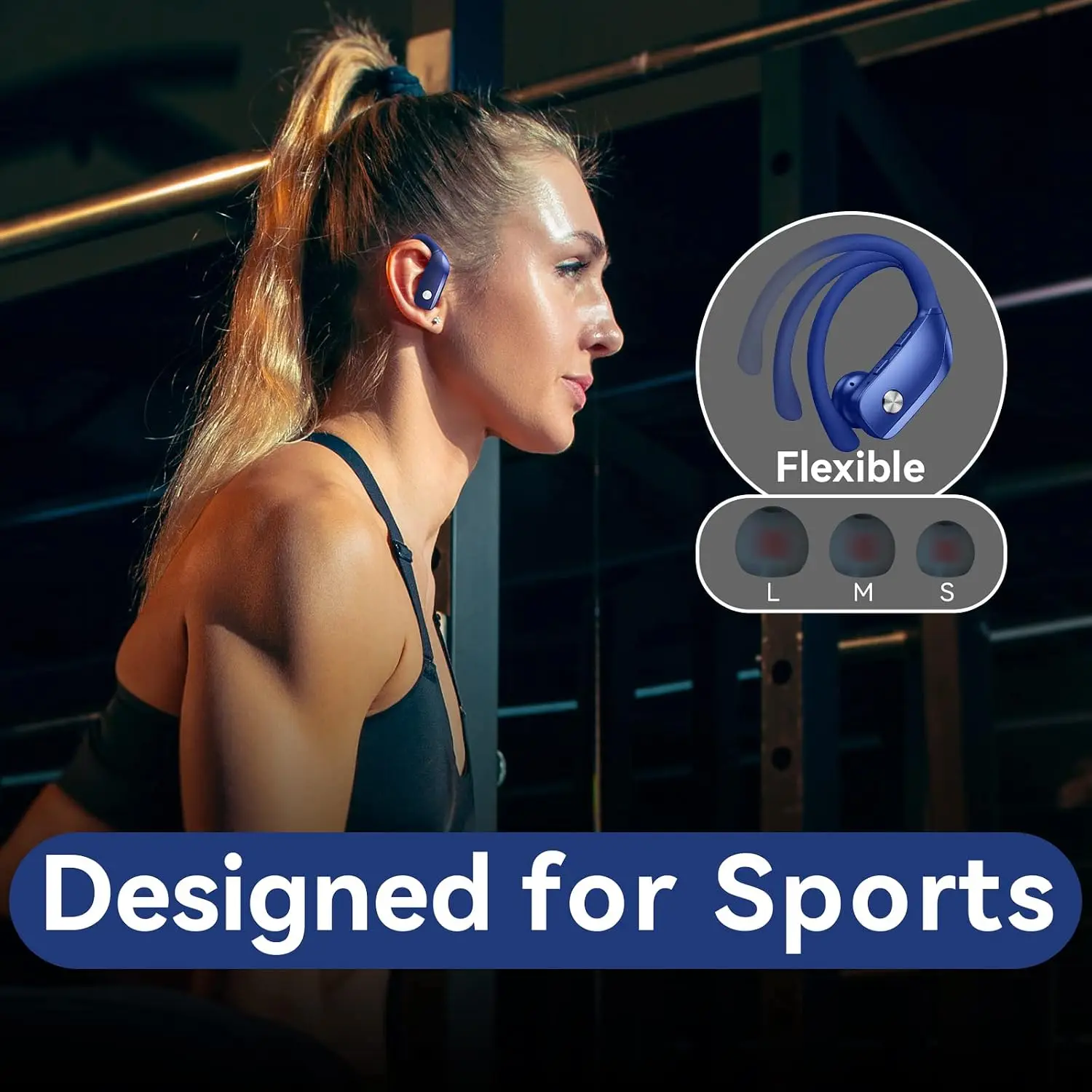 Wireless Earbuds with 80H Playtime LED Display Case, Over-Ear Hook, Stereo Sound, Easy Button Controls, Sports Earphones for Running Workout Gym Blue view 6