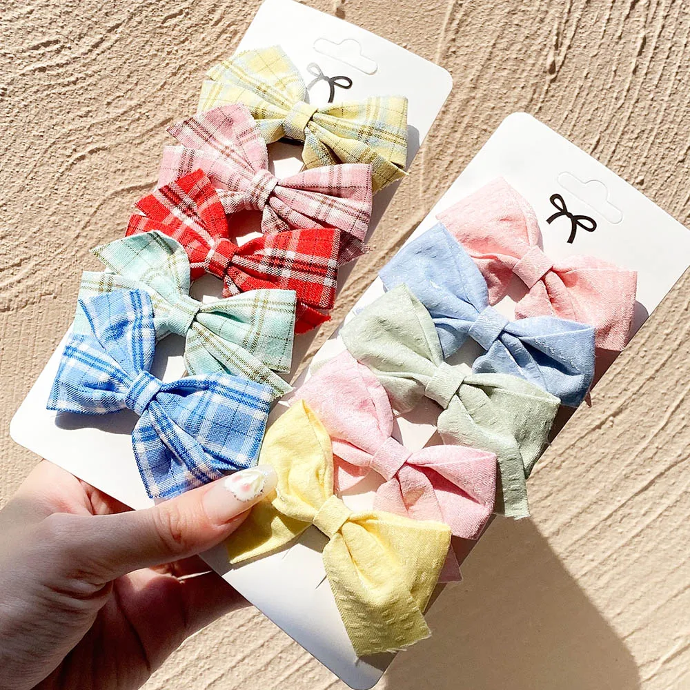 5Pcs/Set Hairpins for Kids Cute Plaid Print Star Sweet Headband Hair Clips Children Girls Barrettes Fashion Bow Accessories