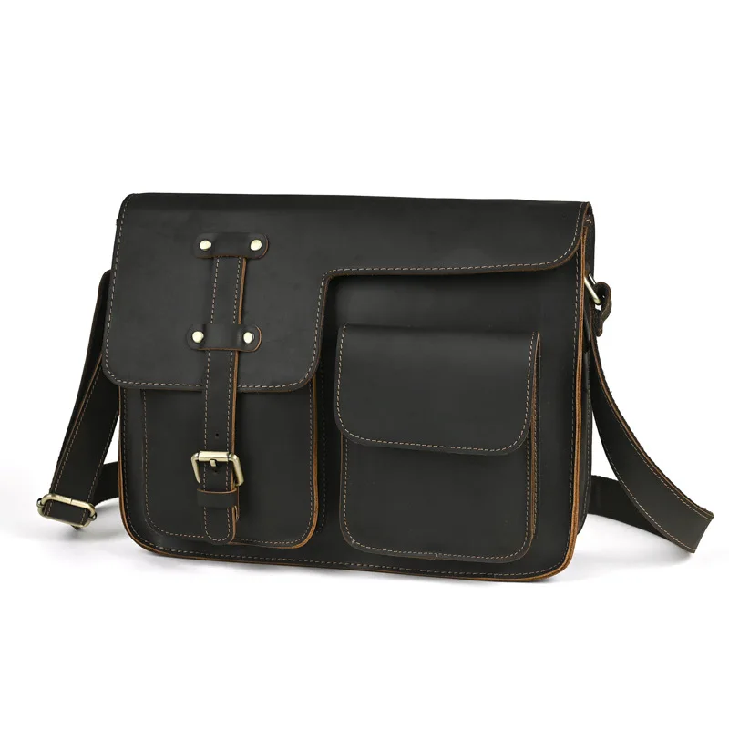 LD-Men's top layer cowhide shoulder bag, genuine leather with high-end feel, crazy horse leather crossbody bag
