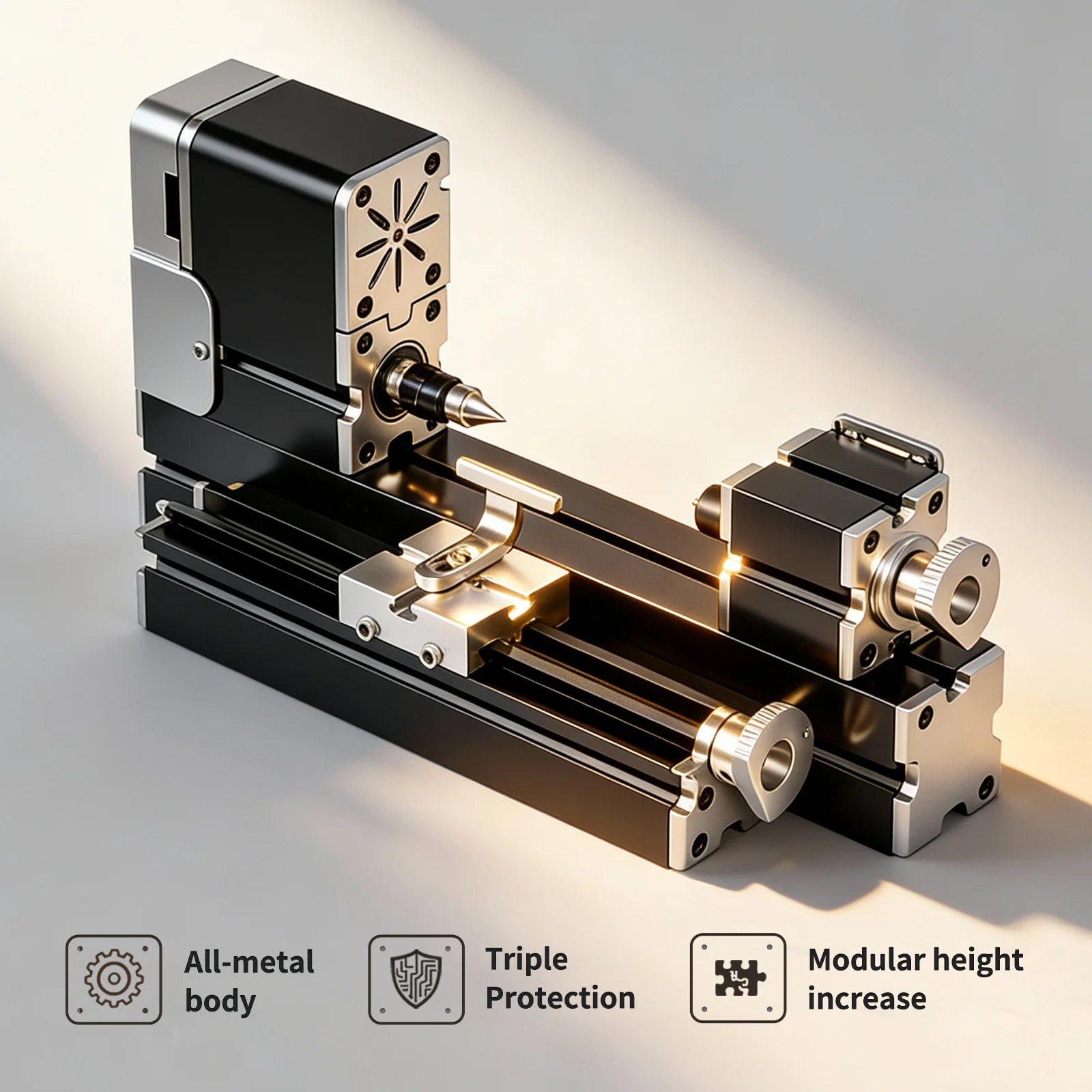 36W 20000RPM All-Metal Mini Wood Lathe, with Hex-Nut Chuck & Dovetail Blocks for Wood, Soft Metal, Acrylic, Plastic Turning