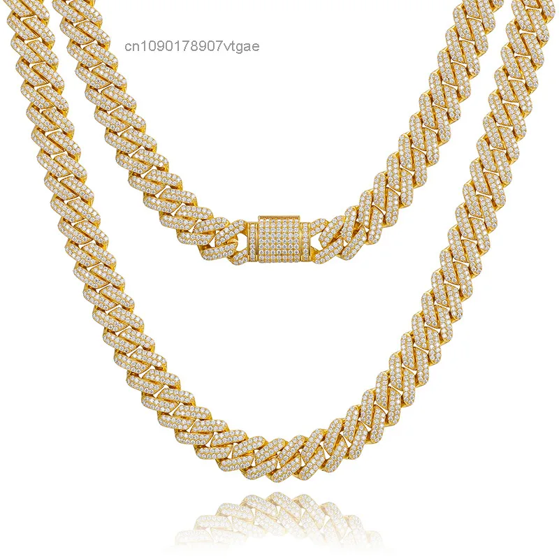 Hop Hip Fine Jewelry Iced Out 14mm 2 Rows VVS Moissanite Diamond Cuban Link Chain Necklace With GRA Certificate.