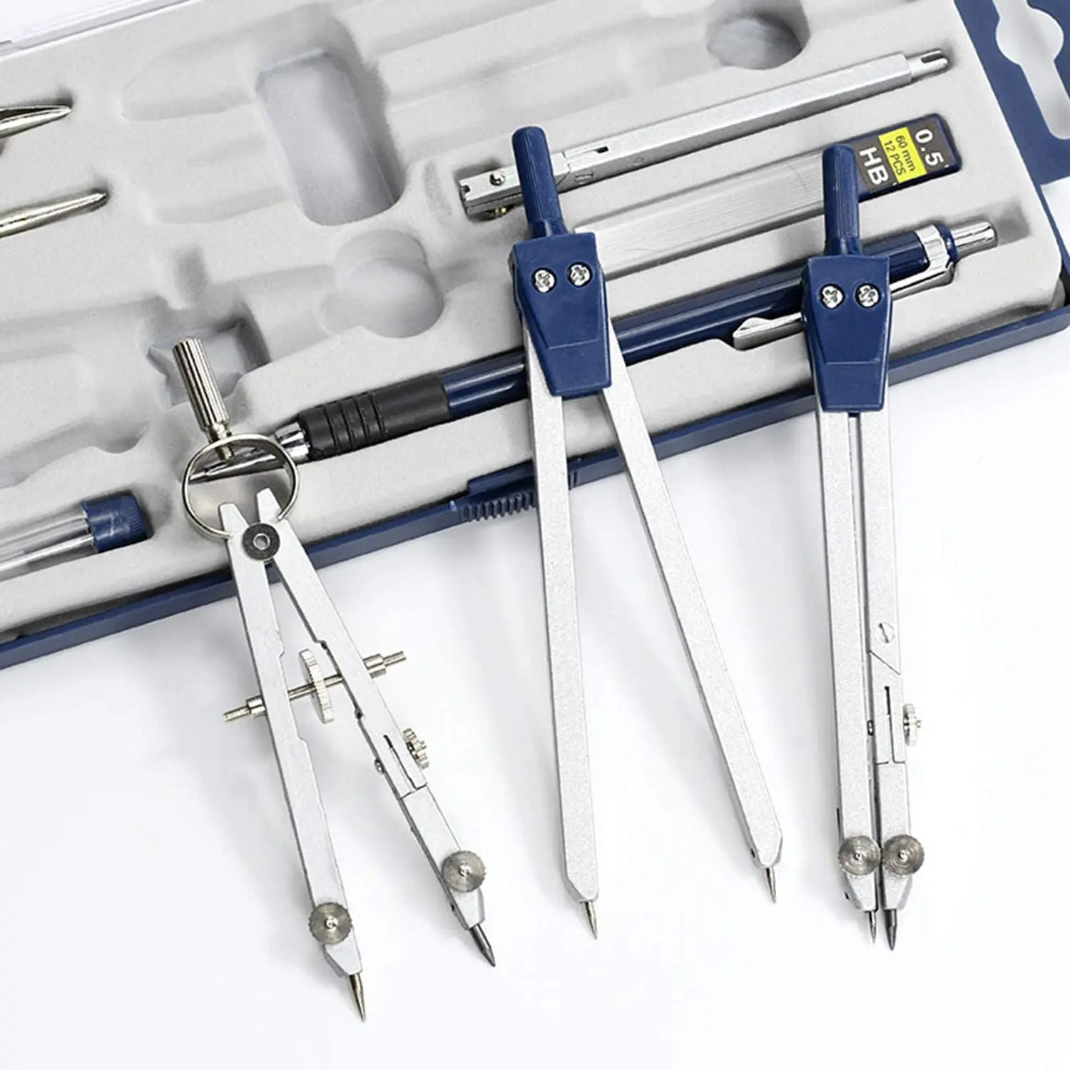Classic-9Pc Geometry Set Metal Compass Geometry Precision Tool For Student, Circle Drawing Tool And Architecture Drafting Kits