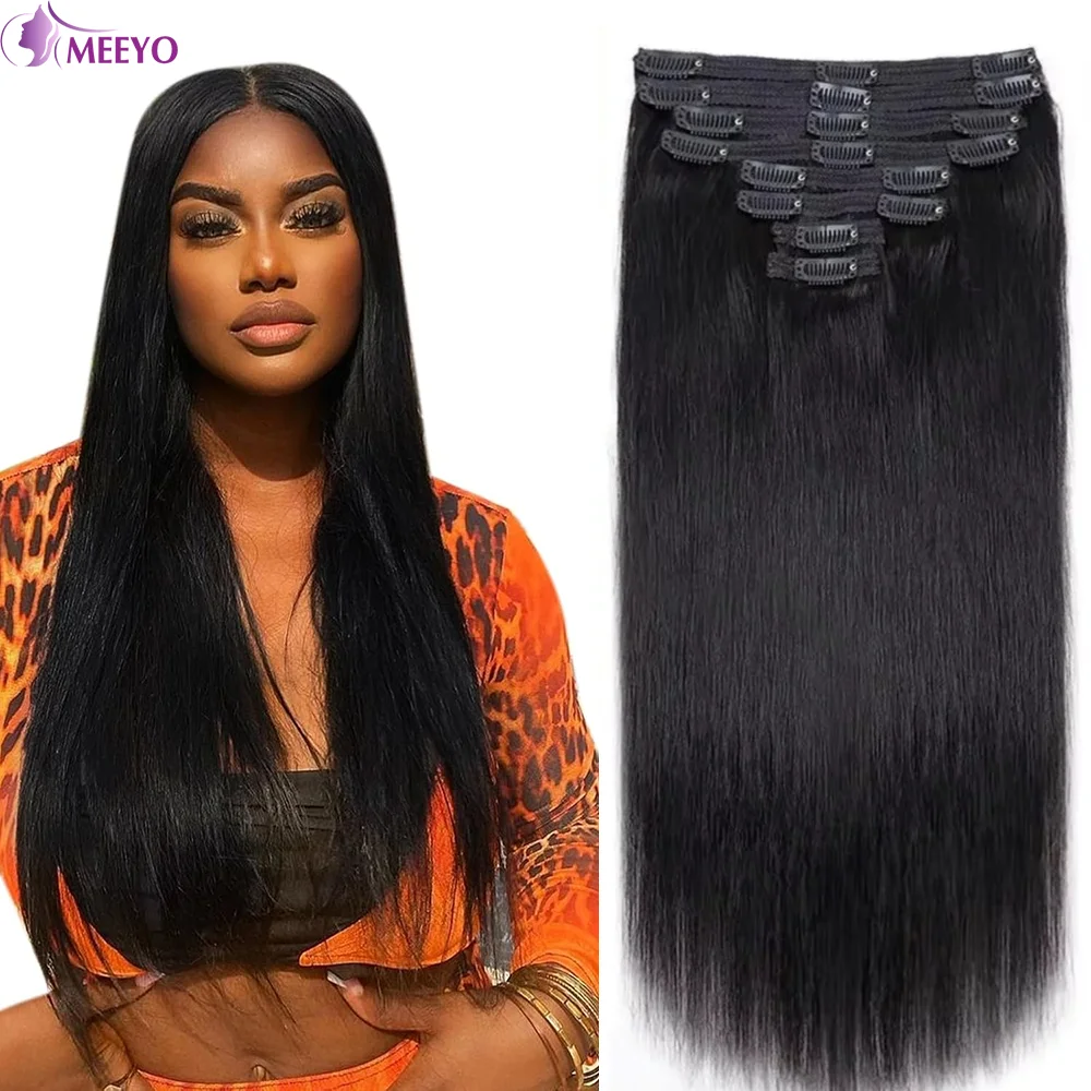 

Прямые заколки для наращивания волос, 100% натуральные толстые заколки для наращивания волос Remy, настоящие человеческие волосы, полная голова для женщин