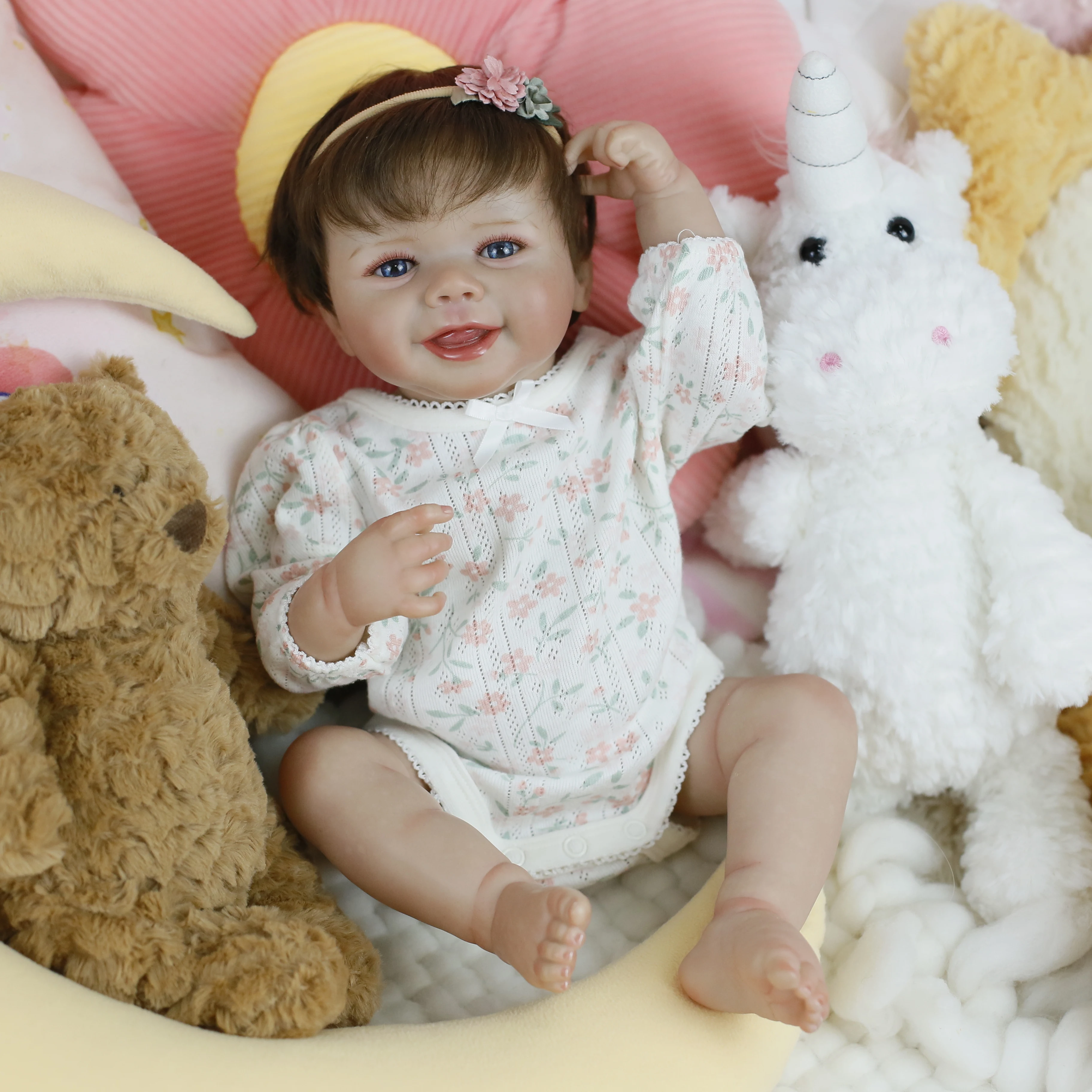 19inch Lifelike Reborn Baby Doll Full Soft Silicone Vinyl Body with Rooted Hair Visbile Vein Collectible Art Doll Christmas Gift