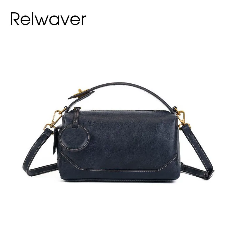 

Relwaver women messenger bags natural cow leather shoulder bag 2024 winter genuine leather handbag small vintage style pillow