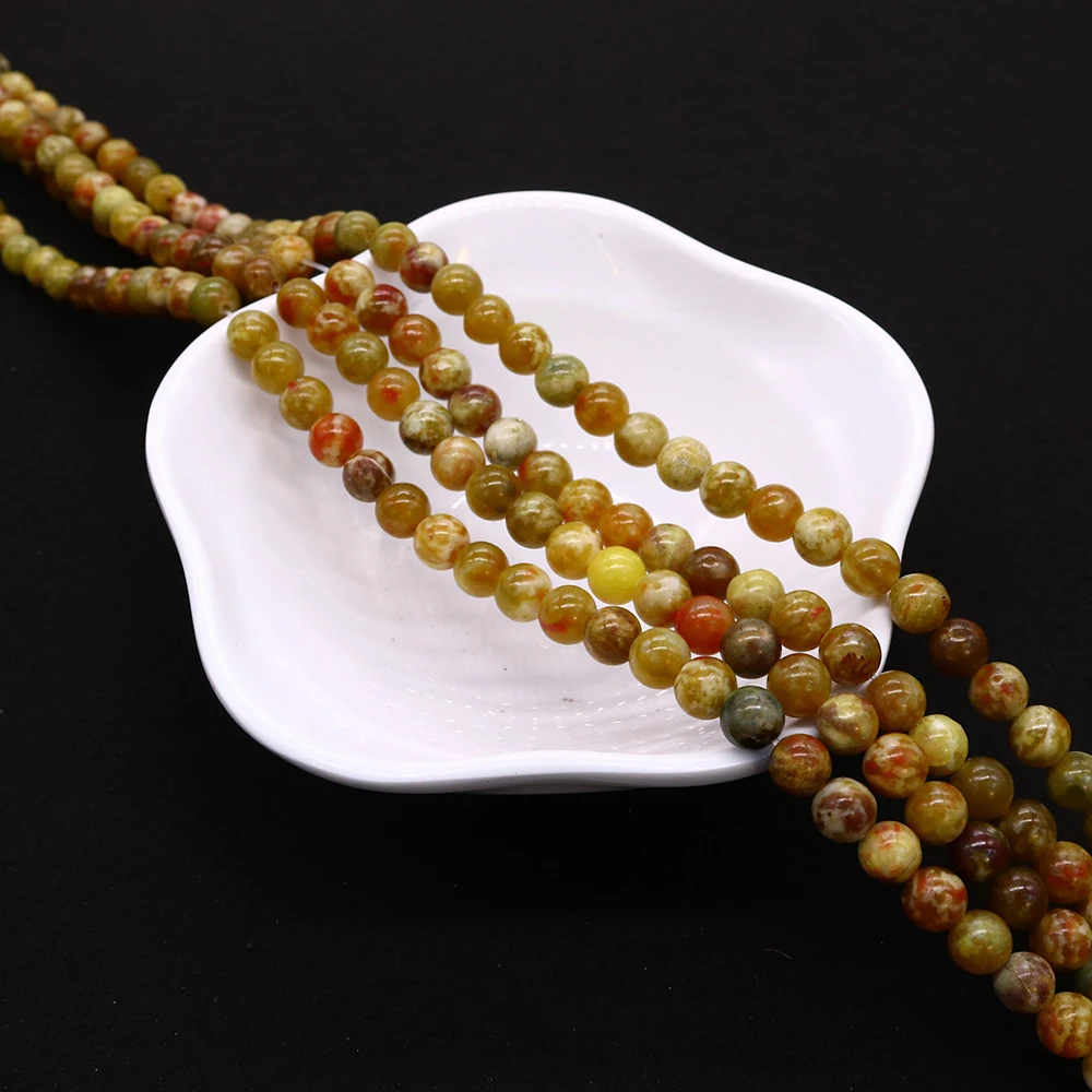 

Niche Creative Natural Stone Round Green Dragon Stone Loose Polished Straight-Hole Dragon Blood Jade Beads DIY Jewelry Accessory