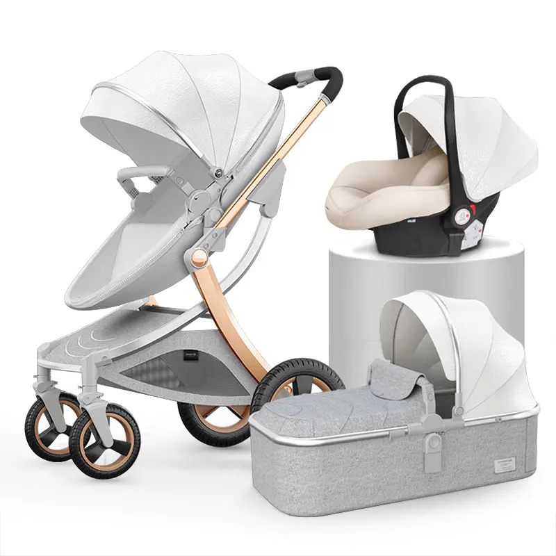 Luxury Eggshell Baby Stroller 3 In 1 Compact Baby Kinderwagen Carrito Poussette 3 En 1 Baby Pram for Newborn