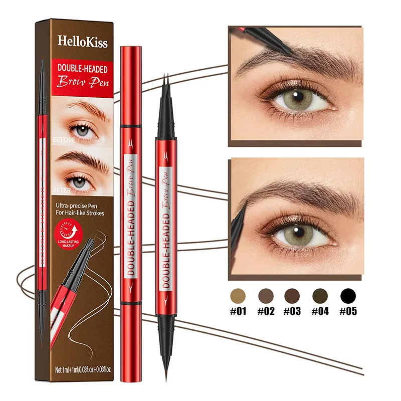 Waterproof Two-in-one Liquid Eyebrow Pen, Microblading Eyebrow Pencil With 2 Split Head, Natural Looking Brows Makeup