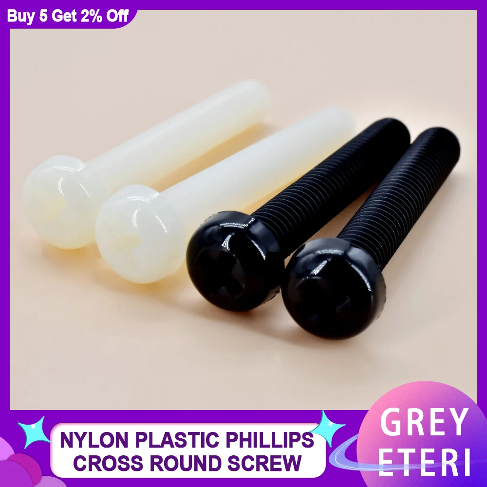 30-500Pcs  Metric Thread white or black Nylon Plastic insulation Phillips Pan Head Cross Round Machine Screw Bolt length 4-50mm