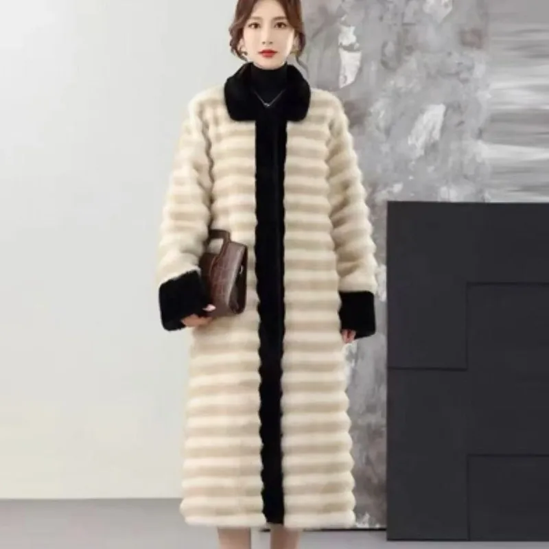 

2025 Winter Women Furcoat New Gold Mink Fur Long Coat High End Warm Fashion Coat Thickened Clothing