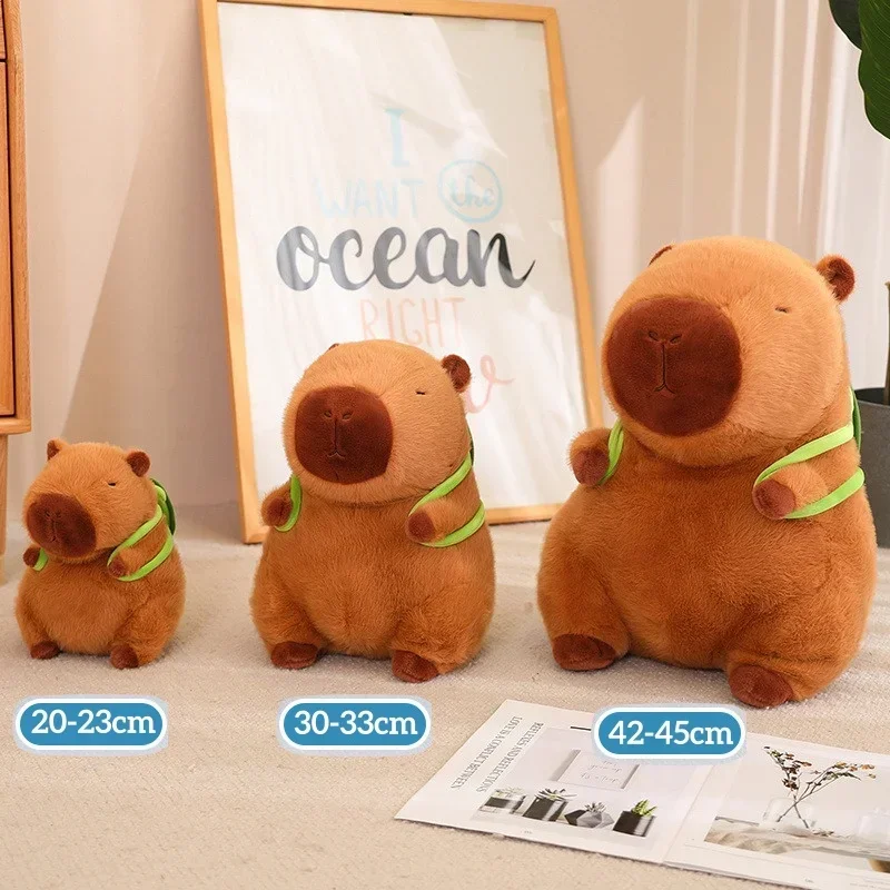 Mainan mewah Capybara dengan topi stroberi mainan boneka Capibara lucu boneka hewan kartun bantal hadiah ulang tahun Natal