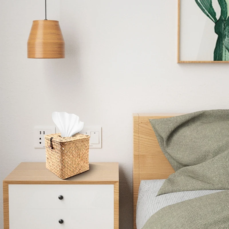 

Набор из 2 квадратных коробок для салфеток из морской травы - Декоративный плетеный держатель для салфеток - Чехол для коробки с салфетками из соломы