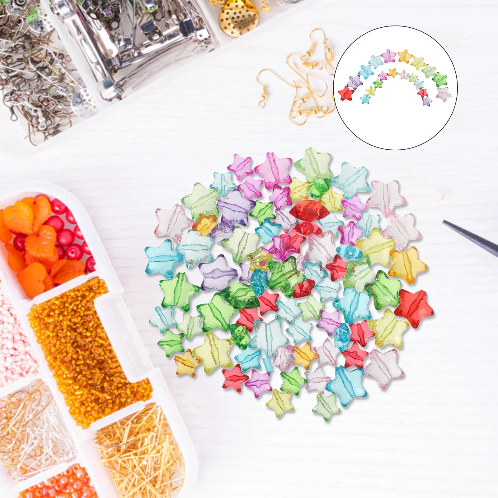 

Набор разноцветных бусин в форме звезд, акриловые бусины разных цветов для рукоделия, изготовления украшений, браслетов дружбы, детских занятий