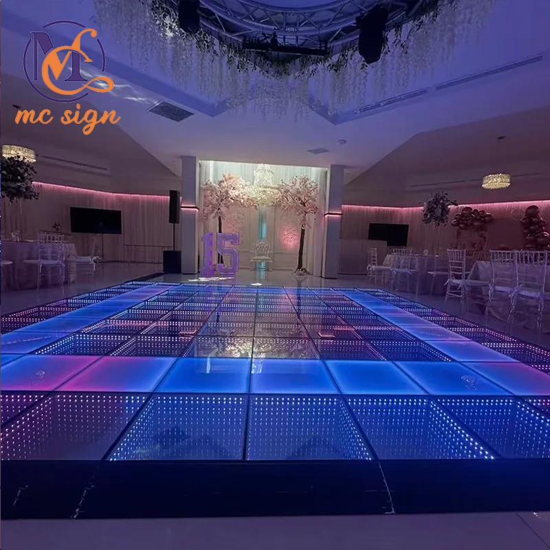 New Style Custom IP67 Waterproof Abyss Magnetic Infinity Mirror RGB LED Dance Floor for Wedding Party Disco Stage Light 50cm