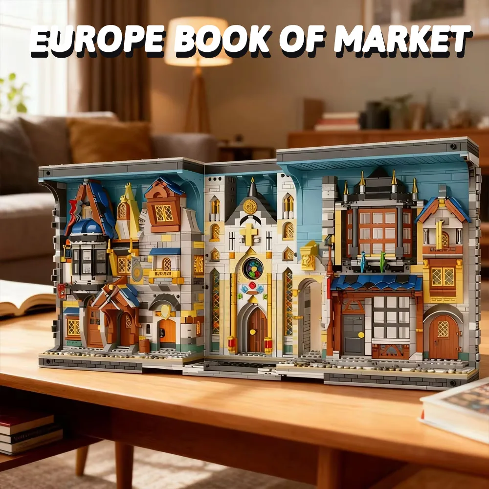 Creative Europe Book Of Market Stand Assembly Building Block Model Collectible Home Decoration Christmas Gift 3260pcs