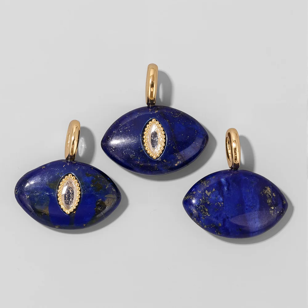 2PCS Evil Eye Stone Charm Marquise Natural Labradorite Lapis Lazuli Quartzs Inlaid Gemstone Pendent For Making DIY