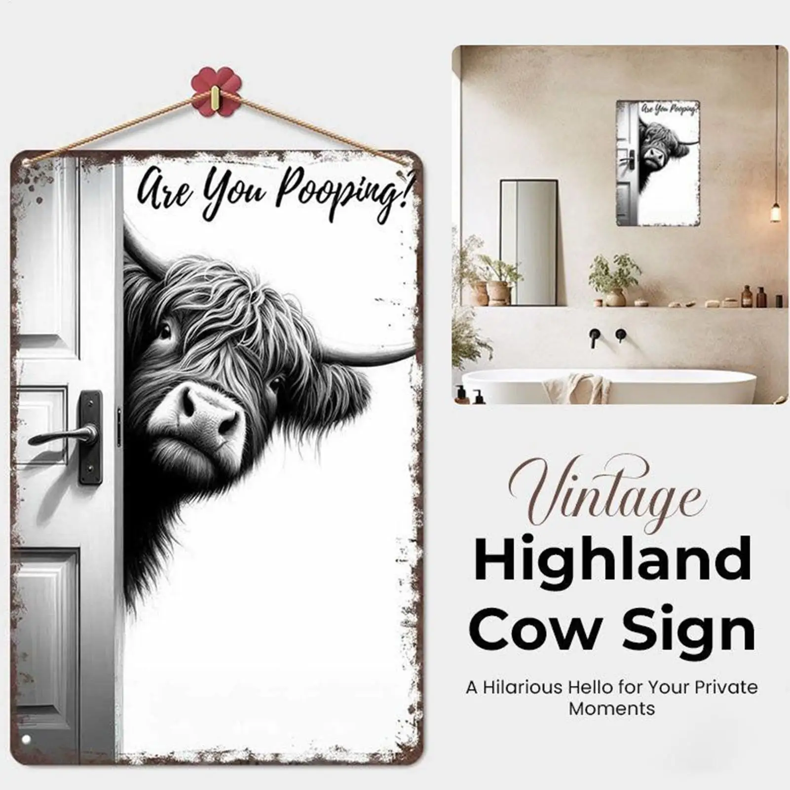 Badezimmer-Wandkunst-Dekoration im Farmhouse-Stil, Modernes Lustiges Schild mit Bauernhoftieren, Wandbilder für Büro, Wohnung, Toilette, Badezimmer-Tür