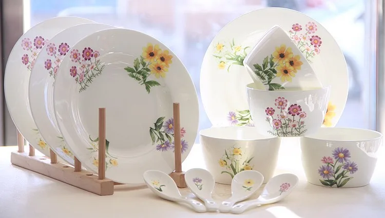 8-piece Set, Fine Bone China Tableware, Flower Painting, Korean Style, Porcelain Dinner Sets, Ceramic Kitchen Dishes