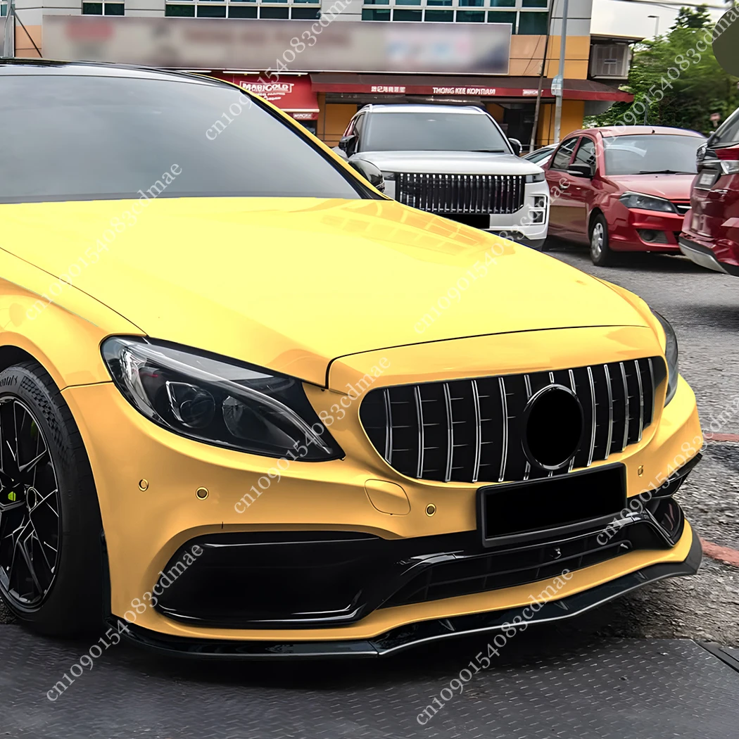 For Mercedes-Benz C Class 4Door W205 S205 C63 C63s AMG 2015-2022 Front Bumper Splitter Lip Diffuser Spoiler Gloss Black Body Kit view 3