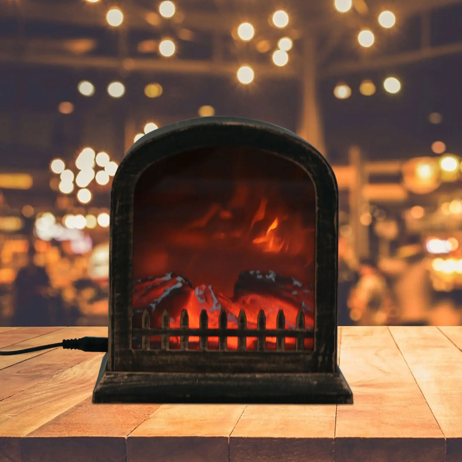 

1 шт. Декоративная лампа-имитация камина с эффектом пламени, настольный светильник для кофейни, праздничный декор, светильник-камина
