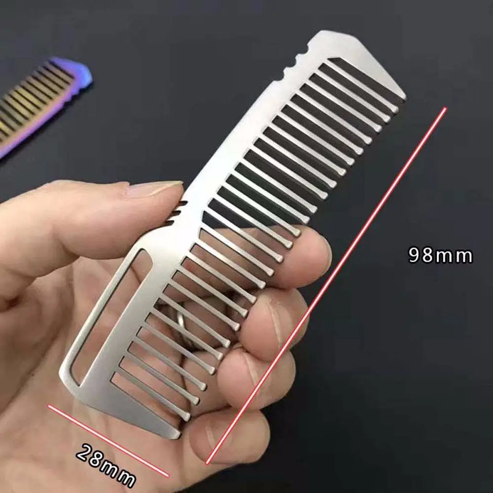 Sisir Titanium Anti statis, sisir berkemah luar ruangan, aksesori rambut EDC, sisir gigi EDC, sisir Titanium untuk uniseks