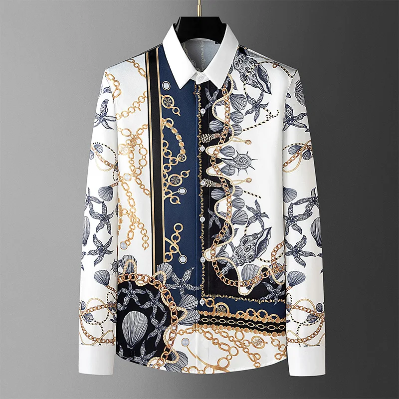 

Luxury Printed Long Sleeved Shirt Men Non Ironing Casual Social Shirt Slim Fit Business Dress Party Tuxedo Blouse Men Clothing