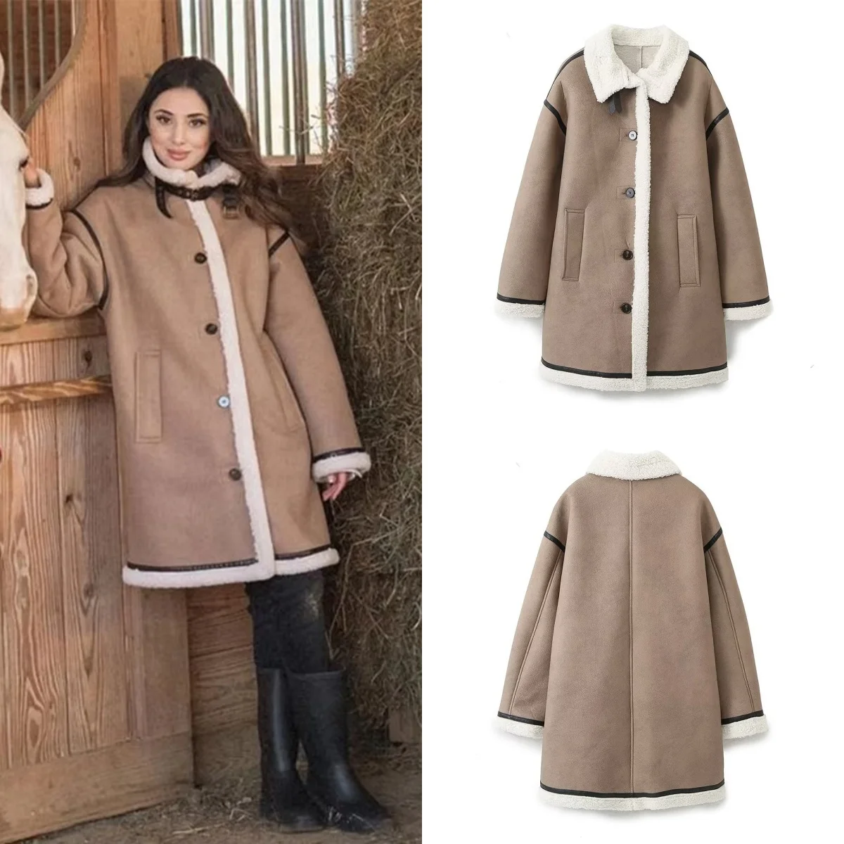 

Plush Thicken Long Coat Women Casual Laple Single Breasted Long Sleeve Pocket Female Warm Jacket Elegant Winter Lady Streetwears