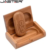 JASTER (1PCS free custom logo) USB Flash Drive 128GB Memory Stick 2.0 Wooden Oval Pen Drive 64GB Box Photography Wedding Gift