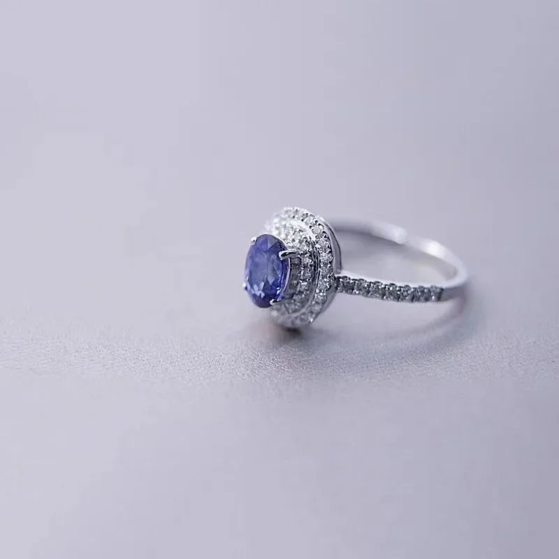 Designer Original Oval Blue Gemstone Rings for Women High-level and Elegant Luxury Engagement Wedding Fine Jewelry Adjustable