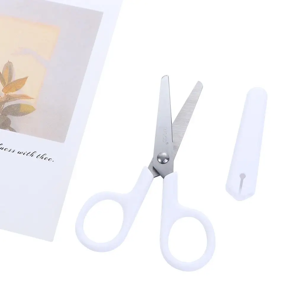 

Safety Handmade Tools Stainless Steel with Cover Handwork Student White Tiny Scissors White Color Scissor Office Scissor