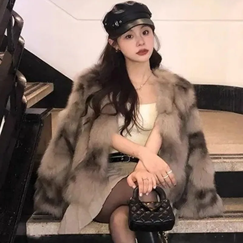 

Женская модная меховая куртка с длинными рукавами, корейская женская короткая плюшевая верхняя одежда, весенне-осенний женский высококачественный топ из искусственного меха, пальто