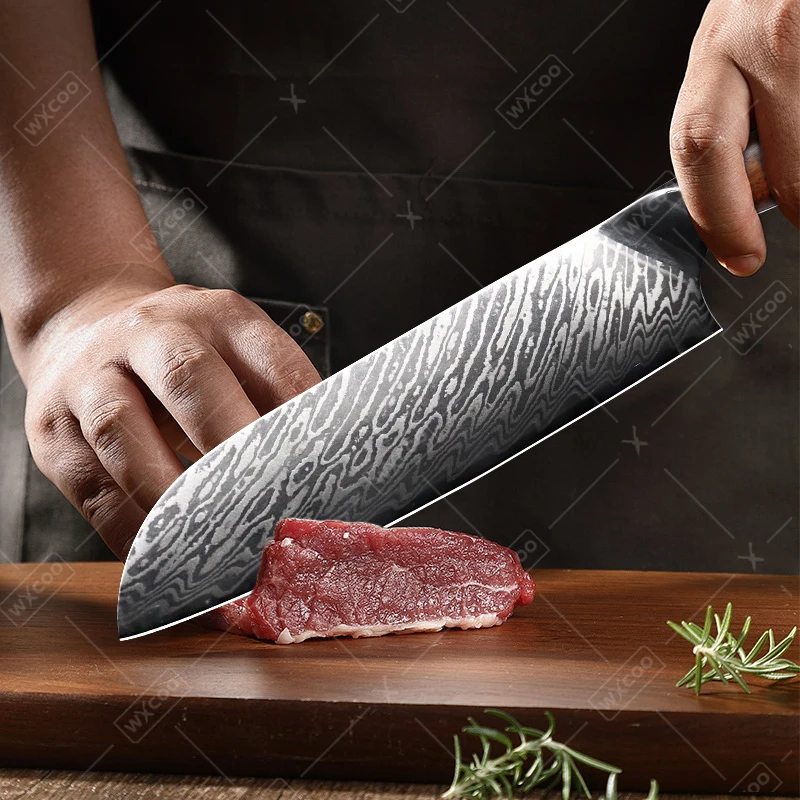 WXCOO Professional Santoku Knife Japanese Chefs Knife Damascus Steel Kitchen Knives Universal Cutting Knife Fish Meat Cleaver