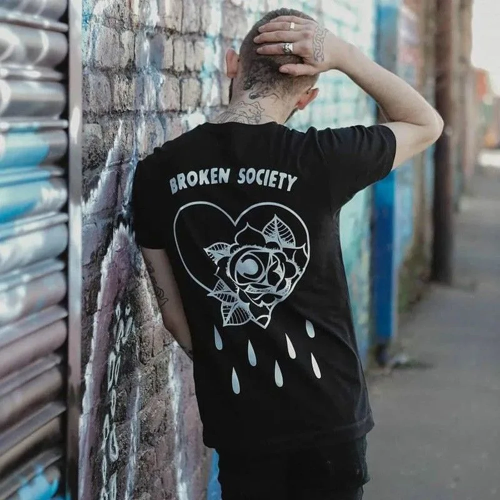 Summer Pure Cotton Fashionable Coast Dark  Loose Harajuku Short-Sleeved Workwear Retro Cartoon Anime T-Shirt Casual Printed Top