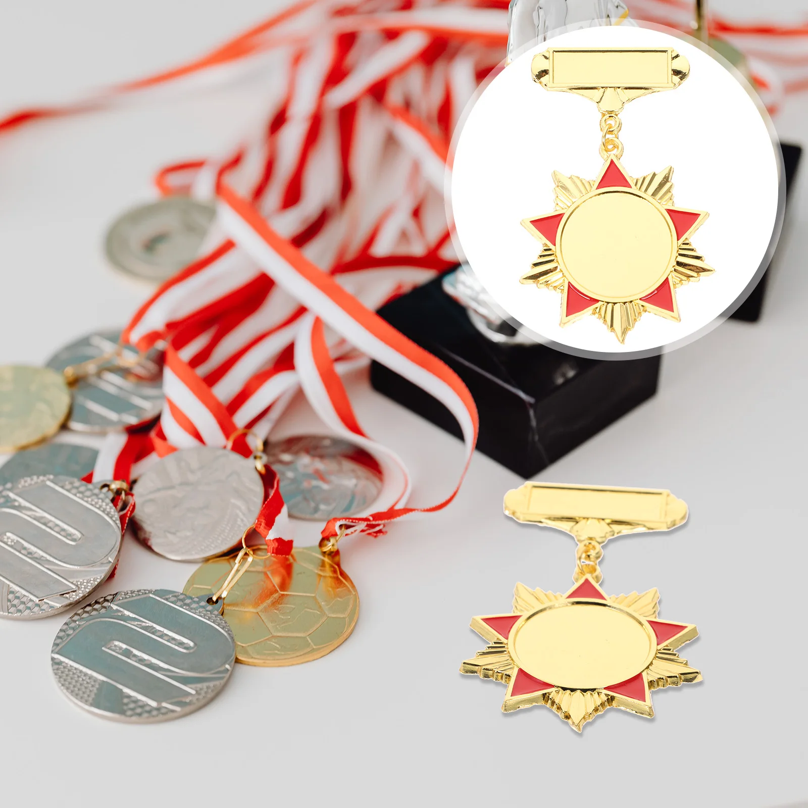 

Deluxe Metal Ribbon Medal Pins Smooth Surface Longevity Party Competition Prizes Halloween Christmas Novelty Accessories