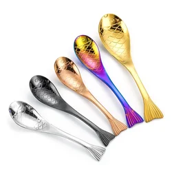 304 stainless steel spoon spoon creative fish-shaped cartoon fish spoon dessert spoon rice spoon gold-plated stirring spoons