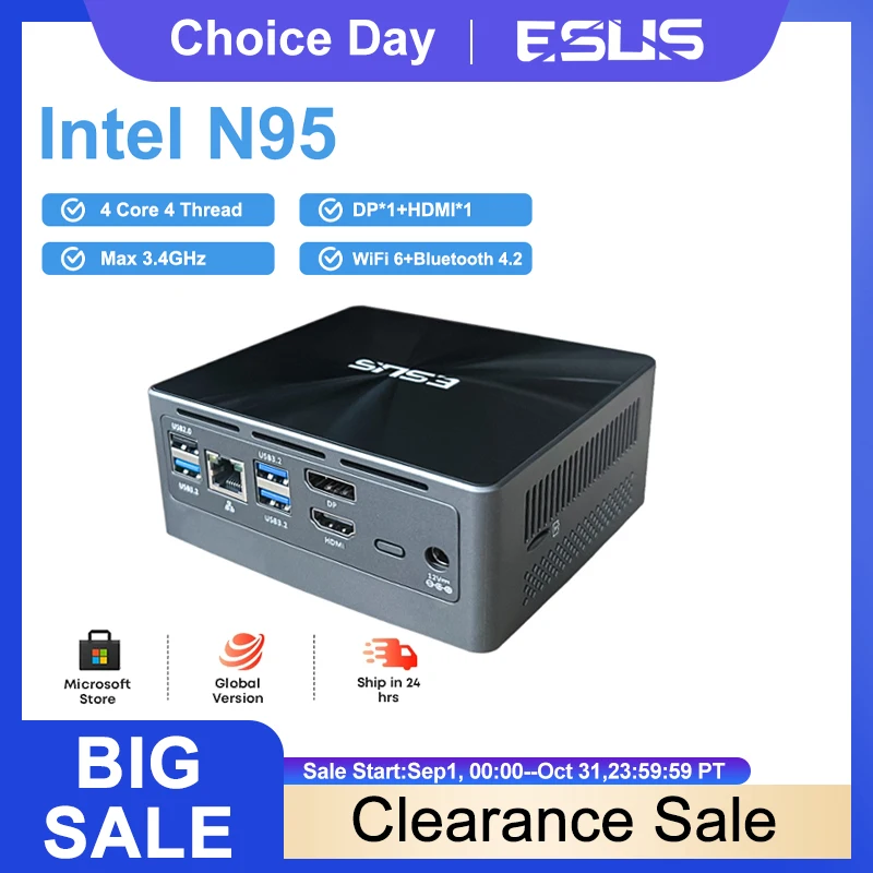 ESUS NEW 80%OFF Mini PC Intel 11th Gen N95 Mini Pocket PC N95 8GB 256GB 1000M WiFi6 PC Gamer Desktop Gaming PC Computer Win10/11