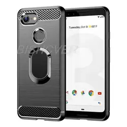 For Google Pixel 3 3A XL Brushed Carbon Fiber Silicone Phone Case For Google Pixel 3a Magnetic Ring Holder Stand Soft Cover
