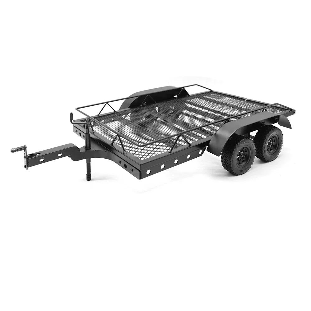 Simulation Metal Black Double Axle Trailer for 1/10 RC Crawler Car Traxxas TRX4 SCX6 SCX10 D90 Accessories