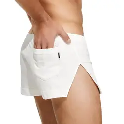 SEOBEAN-ropa interior de algodón para hombre, Bóxer con abertura lateral, pantalones cortos para el hogar, calzoncillos con bolsa para dormir