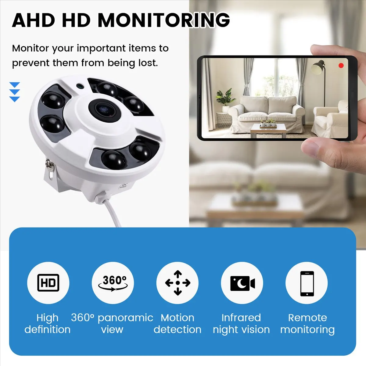 5MP Wifi Camera Fisheye Lens Panoramic Camera Audio Record Motion Detection EU Plug