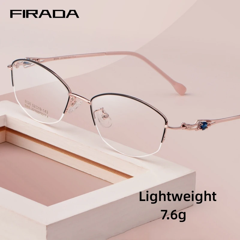 

FIRADA Comfortable Fashion Eyewear 2023 Vintage Half-Frames Glasses Myopia Optical Prescription Eyeglasses Frame For Women 8026Z