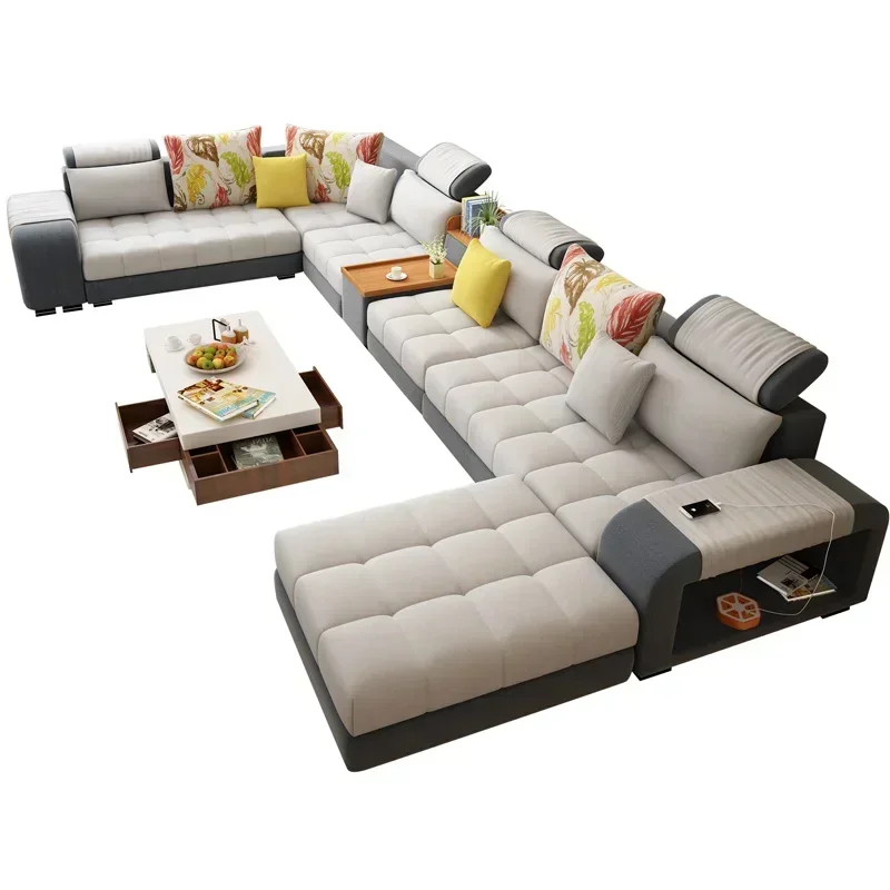 ~Y  Fabric Sofa Combination Simple Modern Large and Small Apartment Type Removable and Washable U-Shaped Cloth Sofa Couch