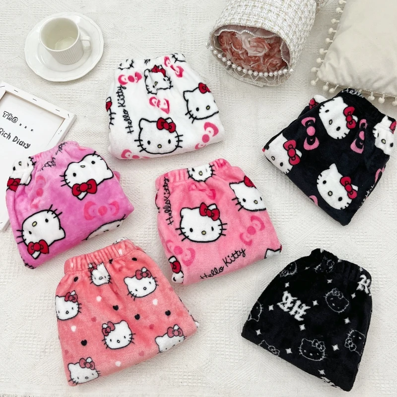 Sanrio Hello Kitty Shorts Pajamas Pants Homewear Shorts Girls Spring Summer Home Underwear Flannel Soft Pajamas Shorts Girl Gift