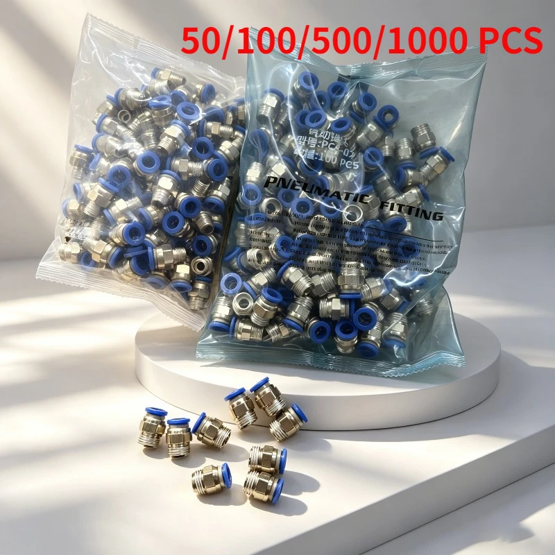

50/PCS Pneumatic Air Connector Fitting PC 4/6/8/10/12mm Male Thread 1/8 1/4 3/8 1/2 Hose Fittings 4-m5 Pipe Quick Connectors