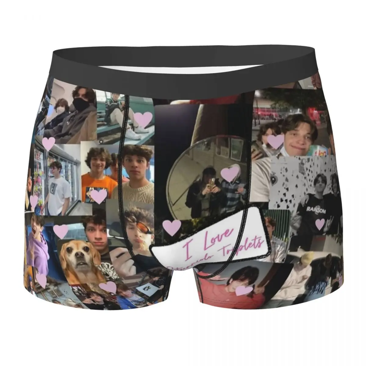 

Sturniolo Triplets Cute Collage Underwear I Love Sturniolo Triplets with Pink Hearts Pouch Trunk Shorts Briefs Men's Panties