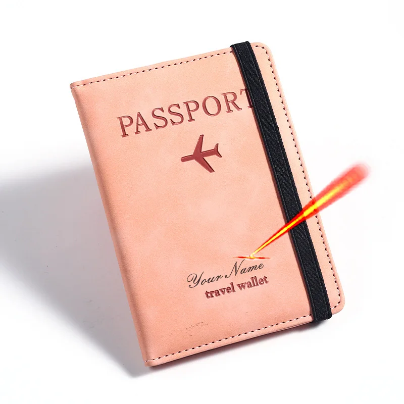 Funda de pasaporte personalizada RFID con nombres, billetera de viaje, documento funcional, banda elástica de negocios, porta pasaporte personalizado