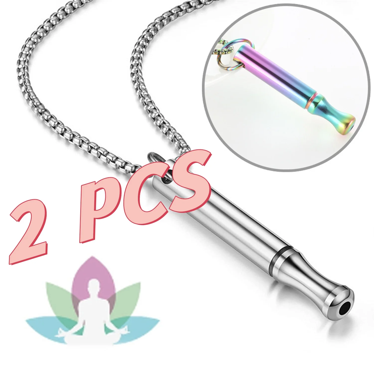 2PCS Stainless Steel Mindfulness Breathing Necklace Women Men Relief Anxiety Pendant Stress Panic Attack Relief Meditation Tool